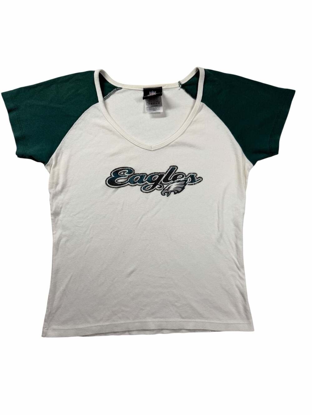 Philadelphia Eagles Womens Small NFL Team Apparel V Neck Raglan T Shirt Green